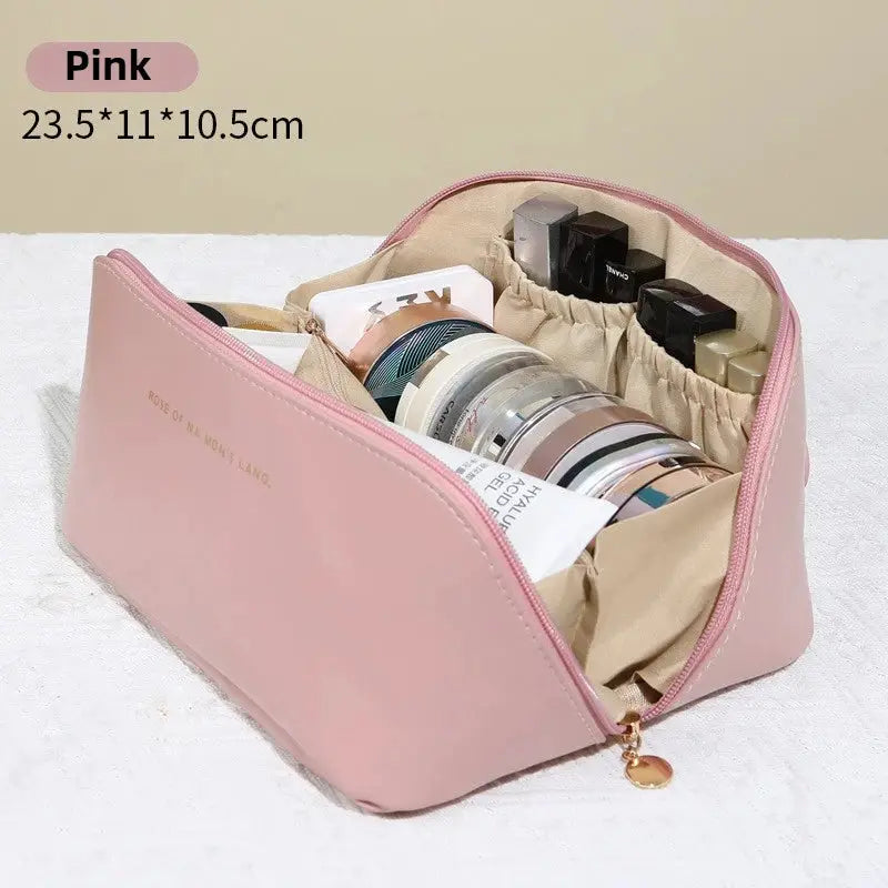 VoyageMate Large Capacity PU Leather Cosmetic Bag Travel Toiletry Organizer for Women Multi Compartment Design
