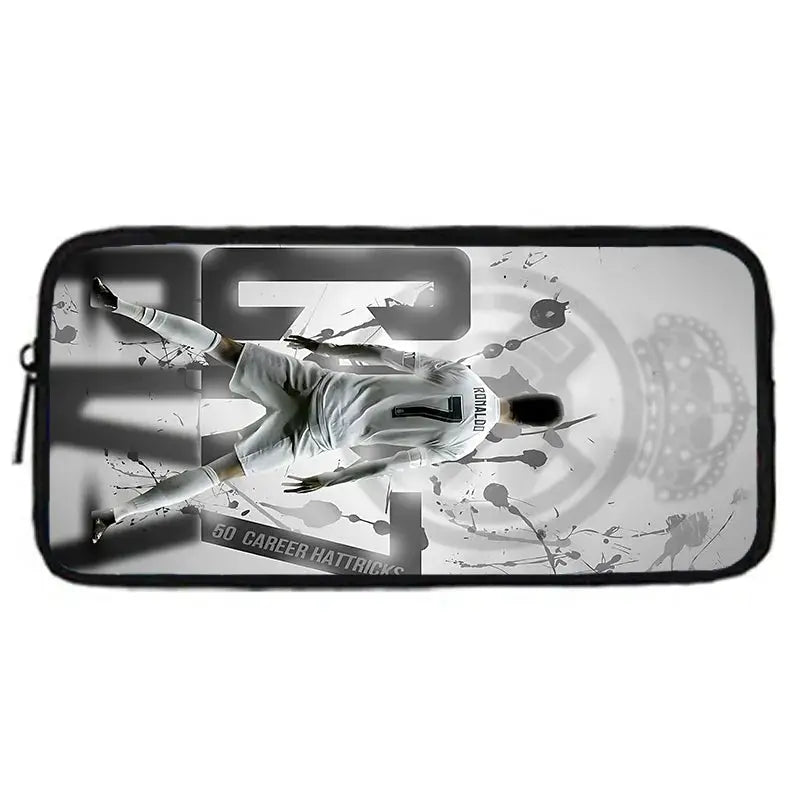 CR7 Ronaldo school pencil bag with grayscale football design