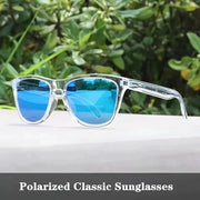 Designer Retro Polarized Sunglasses Unisex UV400 Protection Clear Frames Mercury Ice Blue Orange Flake Accents