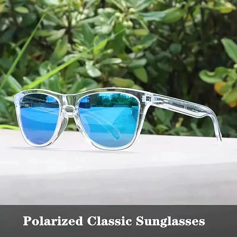 Designer Retro Polarized Sunglasses Unisex UV400 Protection Clear Frames Mercury Ice Blue Orange Flake Accents