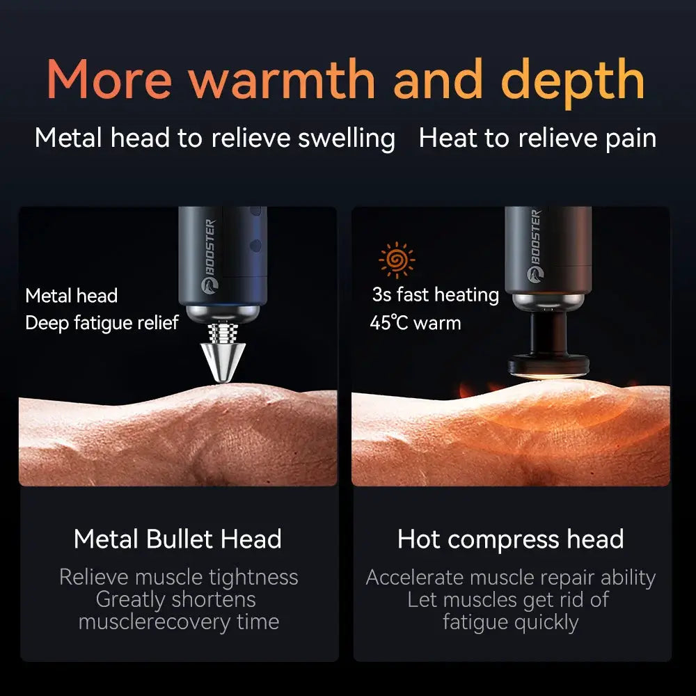 Booster neck massager by Simples Market; two heads—metal bullet and hot-compress—for deep relief and warmth.