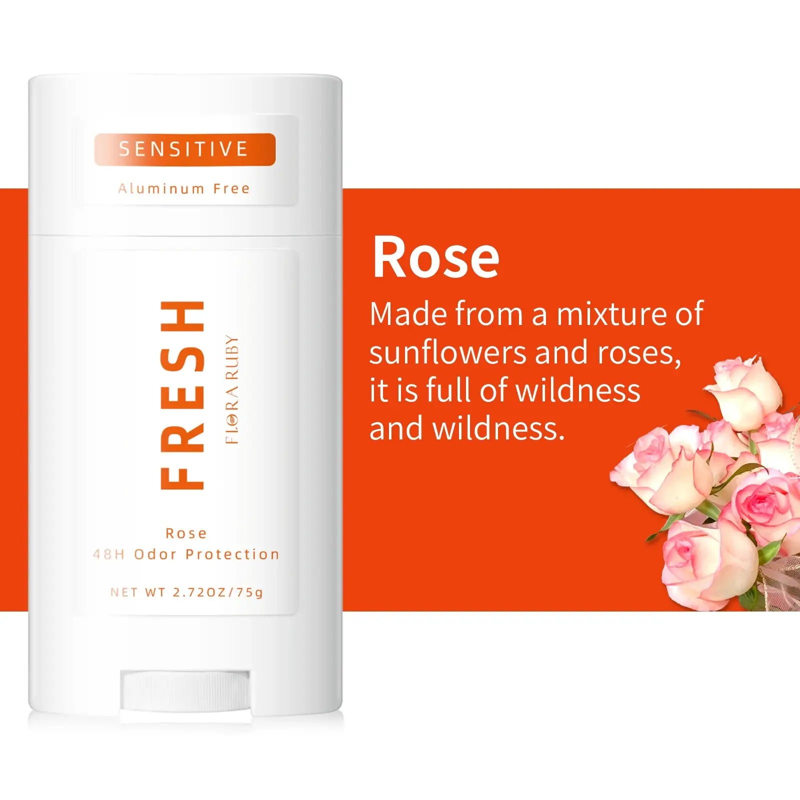 Deodorant stick, rose scent, aluminum-free with coconut oil, 75g, Simples Market