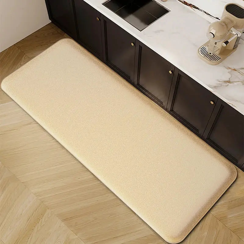 Simples Market long beige thickened flannel kitchen floor mat, non-slip and absorbent