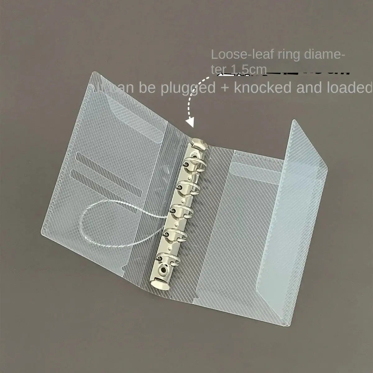 Notebook cover, transparent diagonal PP three-fold with six-ring binder and card pockets