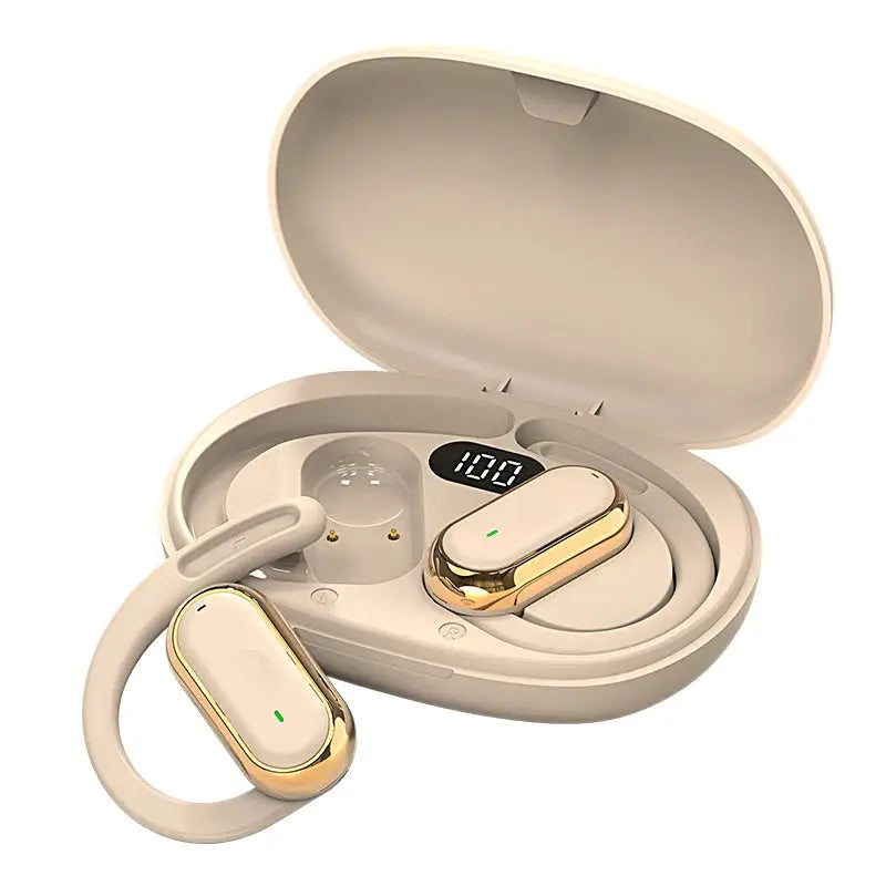Simples Market Bluetooth 5.4 true wireless earphones in cream with gold accents, charging case (2 earbuds)