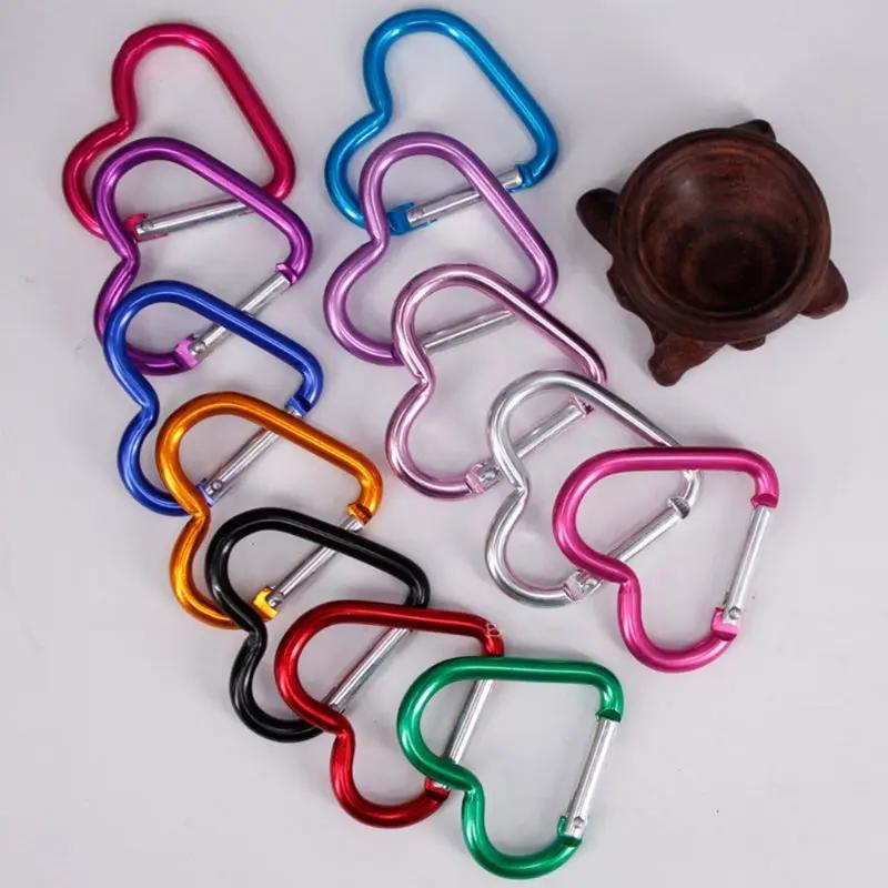 Colorful heart-shaped aluminum alloy spring-locking carabiner clips set for keychains