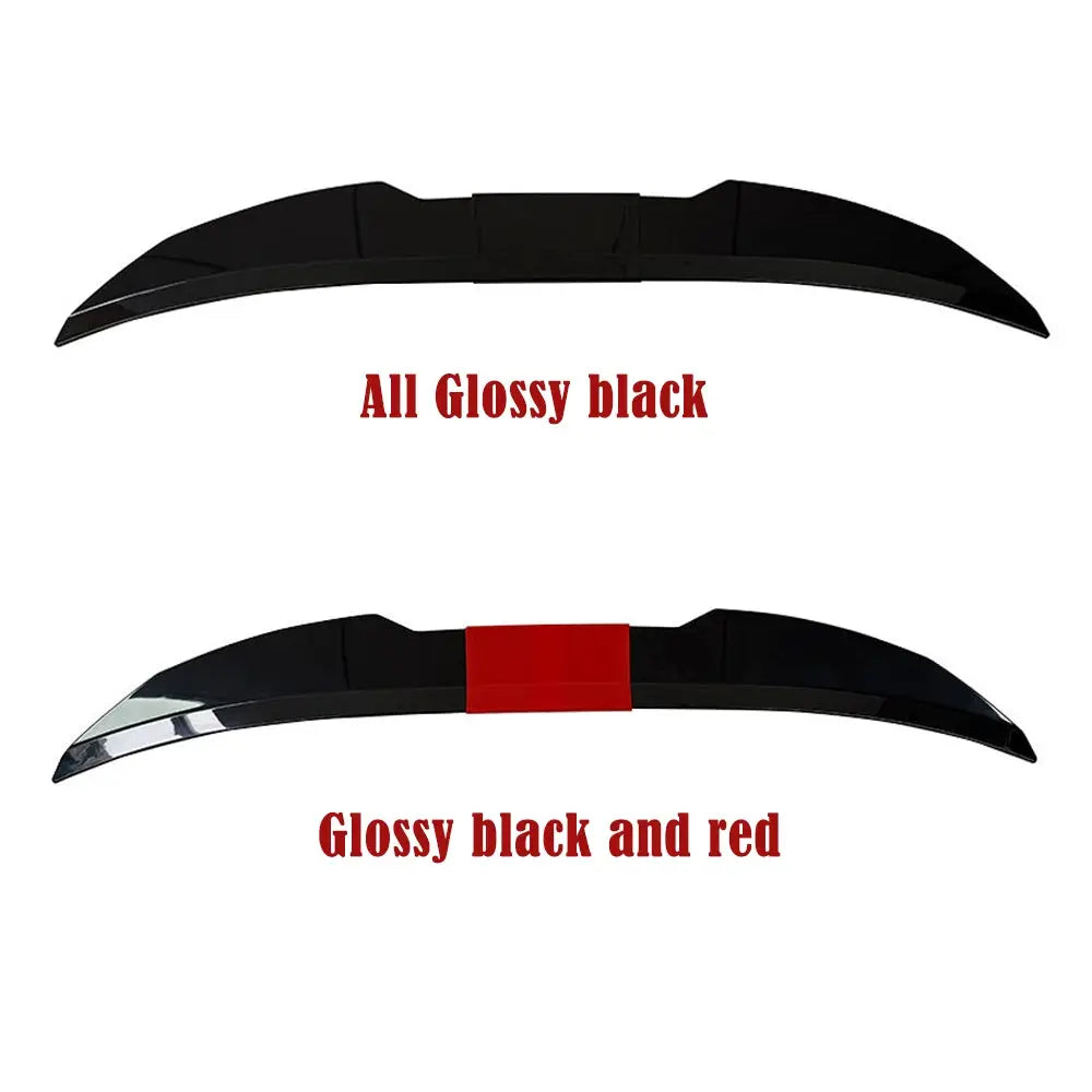 Two universal sedan rear spoiler wings (glossy black and black with red), 117-127 cm, adjustable DIY install