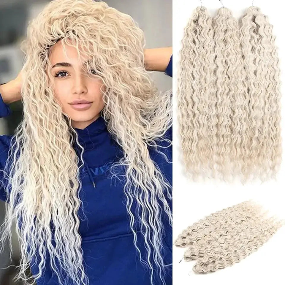 FASHION IDOL crochet hair extensions, 22in Ariel curl, blonde ombre, synthetic, 300g, two-bundle set Simples Market