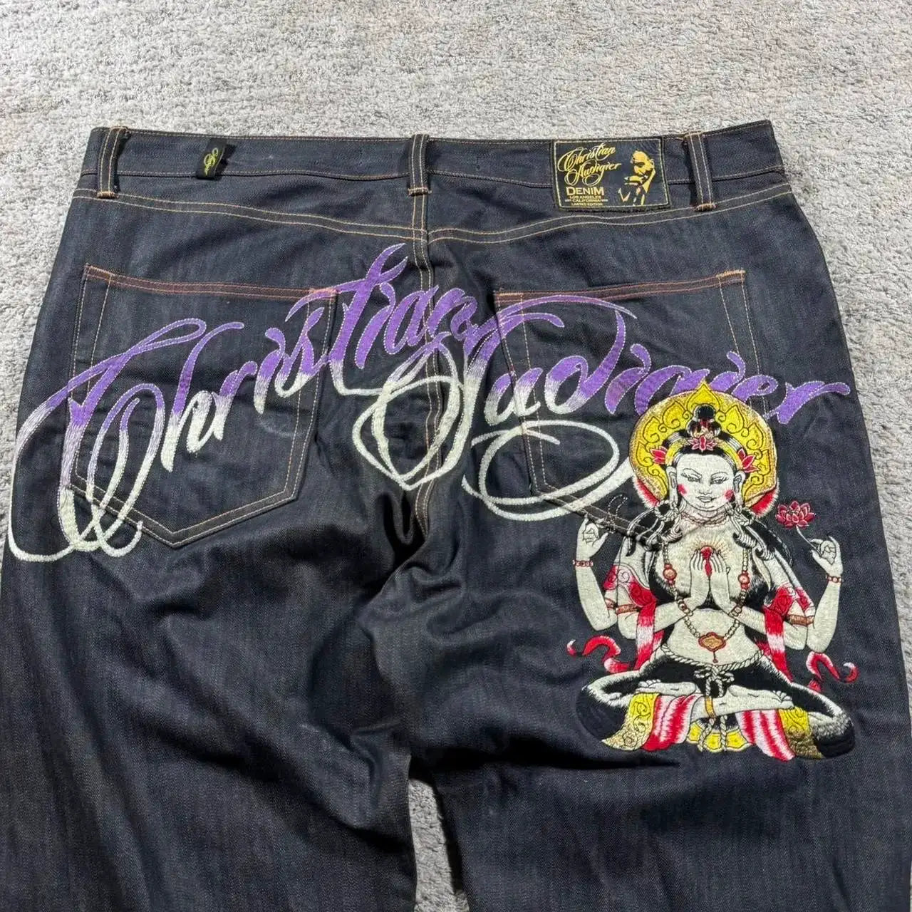 Y2K Baggy Wide Leg Jeans Embroidered Buddha Harajuku High Waist Denim