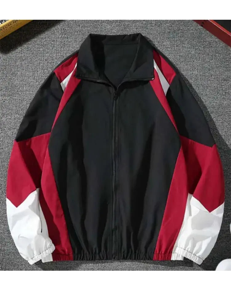 Men's color-blocked windbreaker jacket in black, red, and white by Simples Market