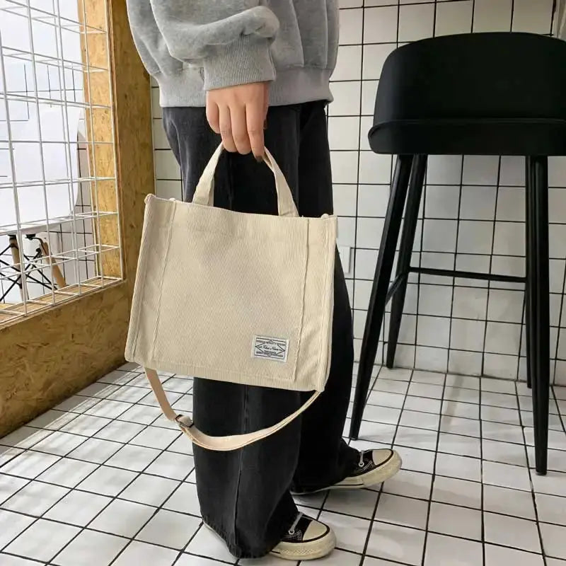 UrbanNest Corduroy Crossbody Tote Bag With Multiple Carry Options For Casual And Travel Use