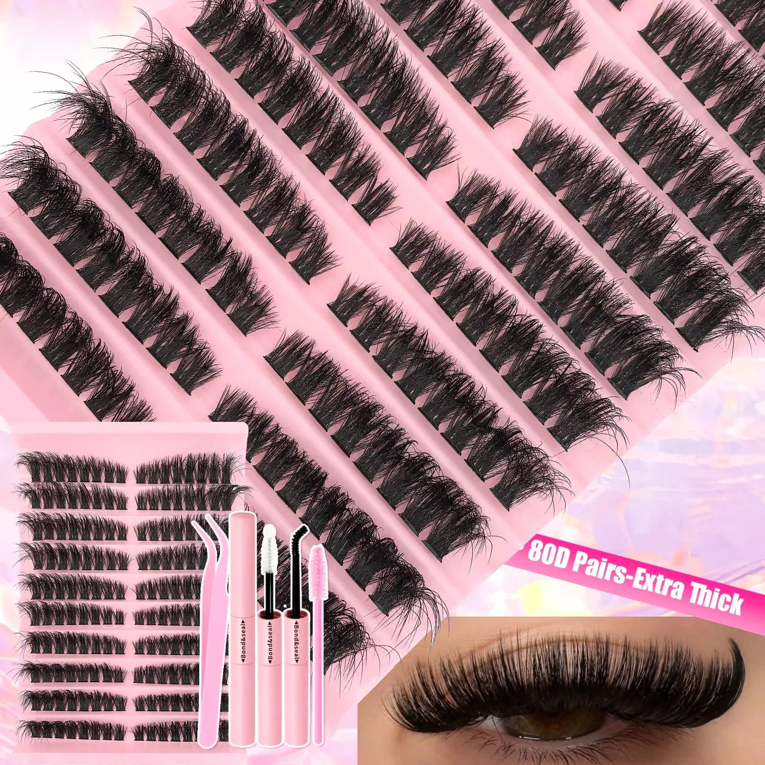 DIY Lash Extension Kit For Clusters And Individual Eyelashes 9 To 16mm Bond And Seal Wispy Natural Look