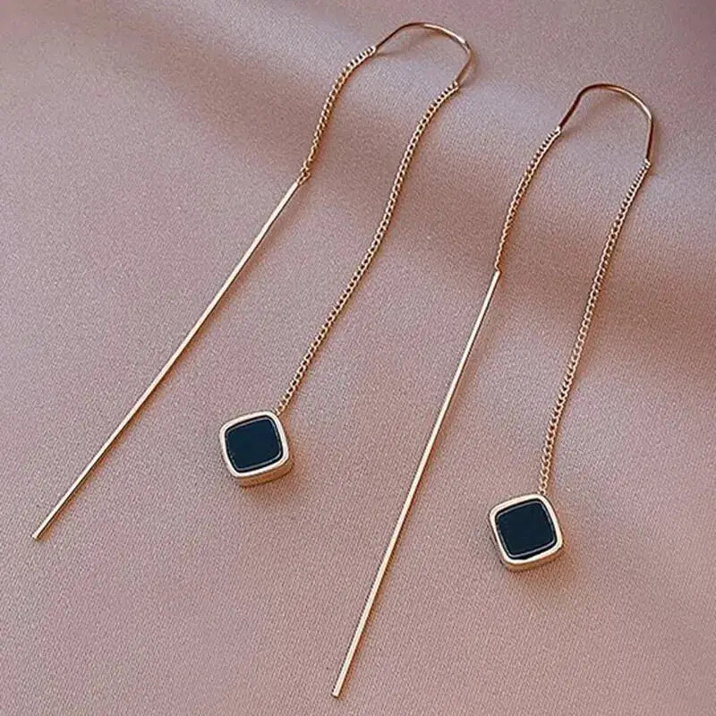 Geometric Square Drop Earrings For Women Korean Fashion Gold Color Long Tassel Dangle Party Jewelry Gift
