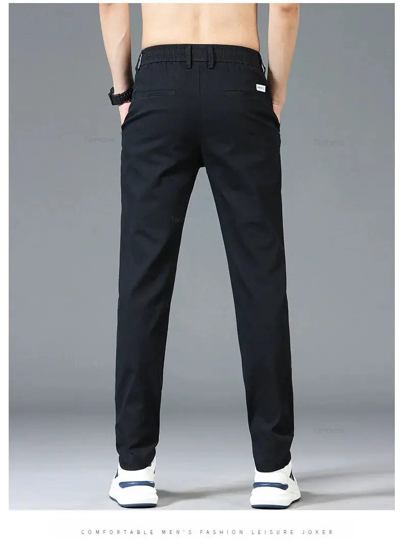 Simples Market men's casual slim-straight pants with elastic waist, black