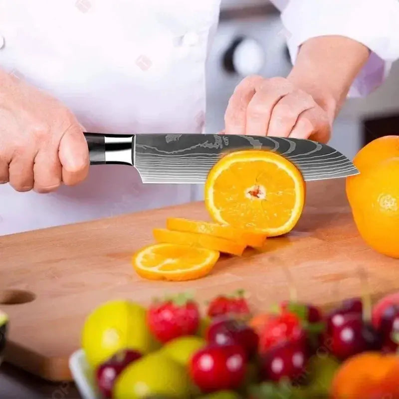 PrimeBlade Laser Damascus Kitchen Knife Set Durable Stainless Steel With Laser Pattern For Meat Fruit Bread And More