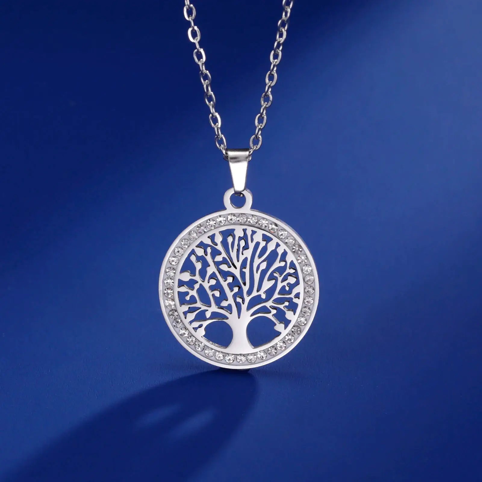 Skyrim Tree Of Life Necklace For Women Stainless Steel Gold Color Clear Zircon Round Pendant Luxury Wedding Gift - Simples Market