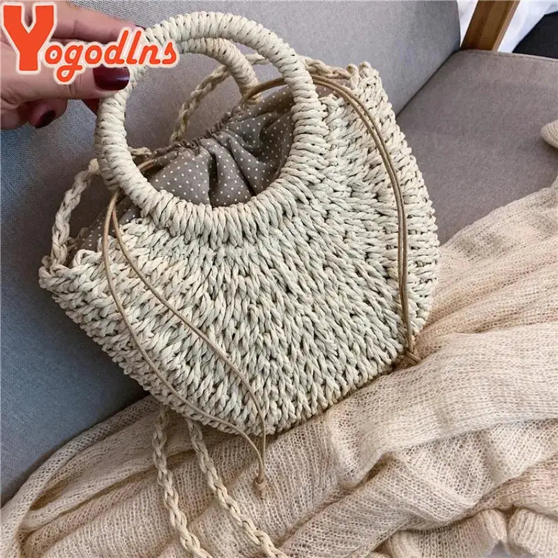 Yogodlns Handmade Half Round Rattan Woven Straw Bag Summer Women Messenger Crossbody Small Beach Handbag New
