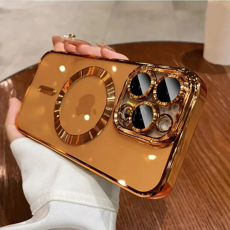 Luxury Magnetic Plating Clear Case with MagSafe for iPhone 11–17 Pro Max by Simples Market, rose-gold finish