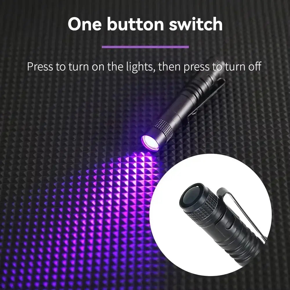 395nm UV pen flashlight with clip, black handheld blacklight detector by Simples Market
