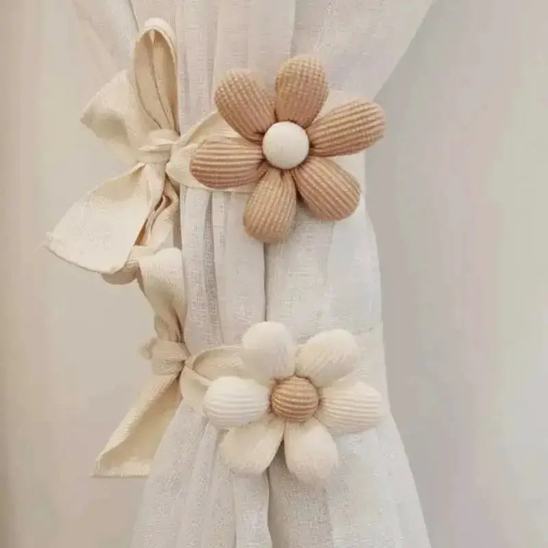 3D Flower Curtain Tiebacks Beige Cotton Webbing Adorable Nursery Decor For Kids Room