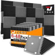 TOUO acoustic foam panels 6-48 pack by Simples Market, black-gray high-density soundproofing tiles for studio walls