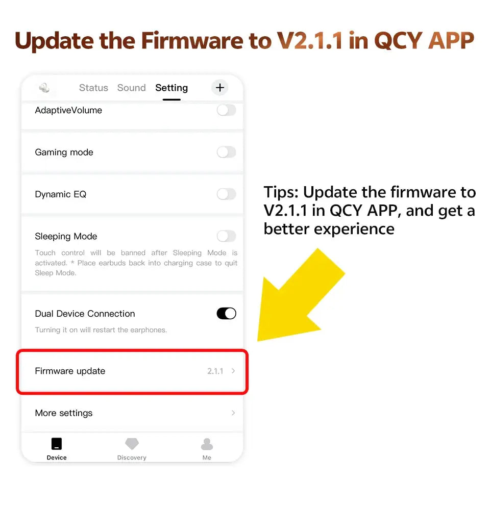 QCY Crossky C50 open-ear wireless earbuds firmware update highlighted in QCY app