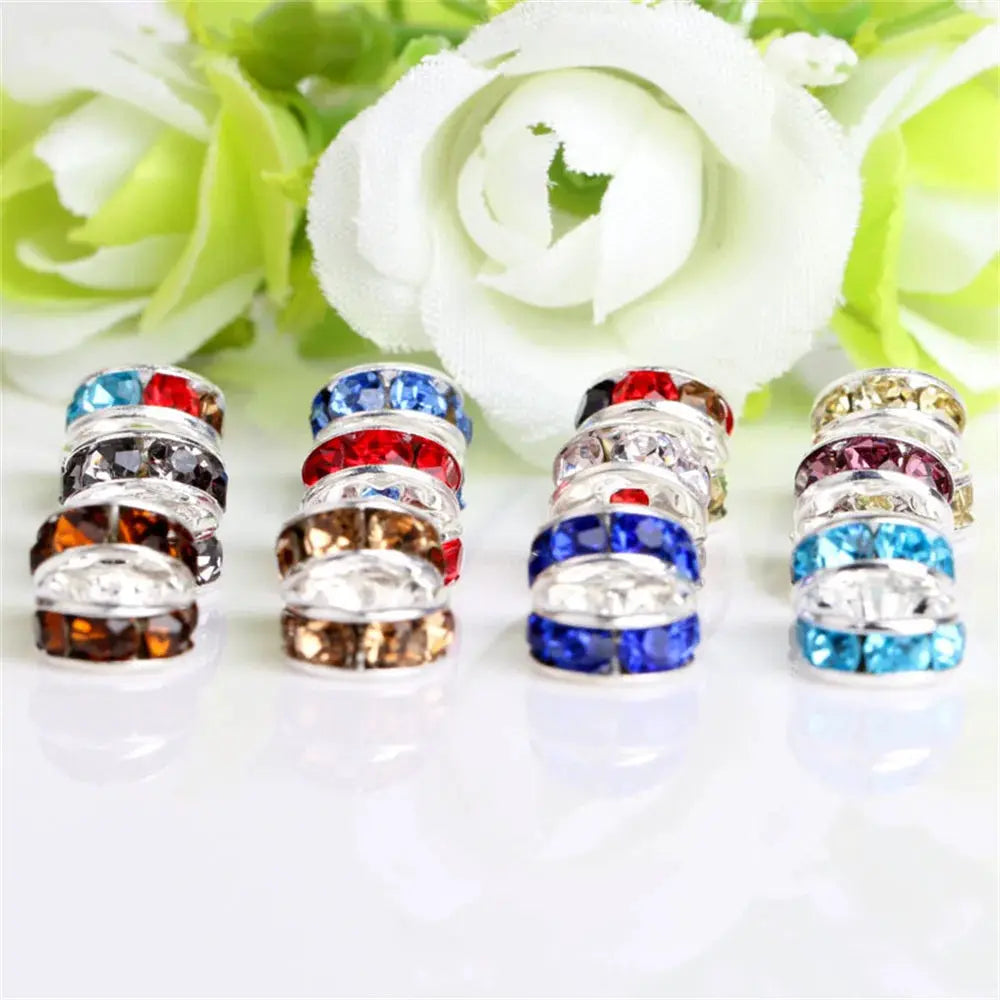 50 Or 100 Pcs 6 Or 8 Mm Mixed Color Shining Rondelle Loose Beads Inlaid Rhinestones For Diy Jewelry Crafting