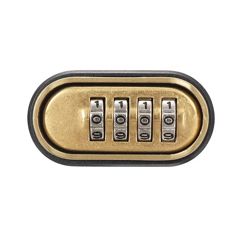 Four-digit combination padlock with brass body and black casing