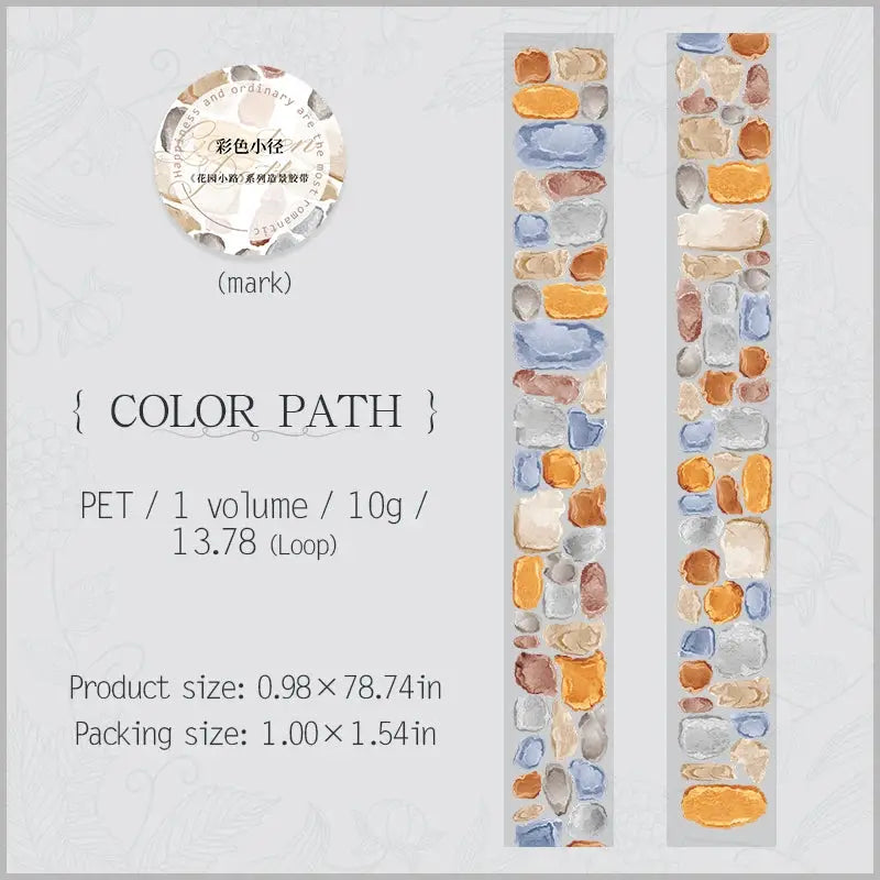 25mm by 2m PET Tapes for Garden Path DIY Scrapbooking Decor Photo Albums Collage Junk Journal Aesthetics Stickers