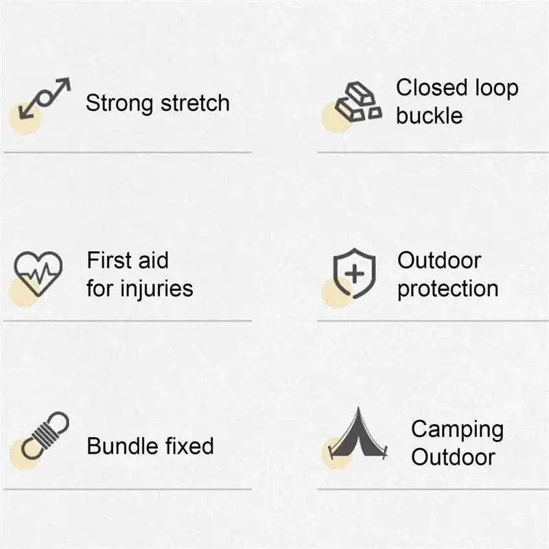 Outdoor heavy-duty bungee cord set with carabiner hooks; strong stretch and closed-loop buckle for camping gear