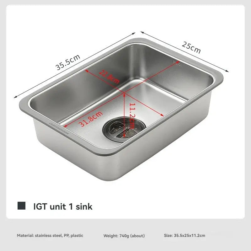 Simples Market CAMPINGMOON IGT One Unit Sink-304 stainless steel outdoor dishwashing sink.