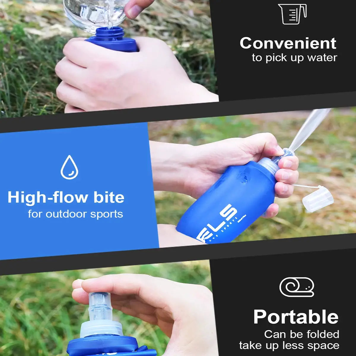 WRELS folding blue water bottle for camping, BPA-free