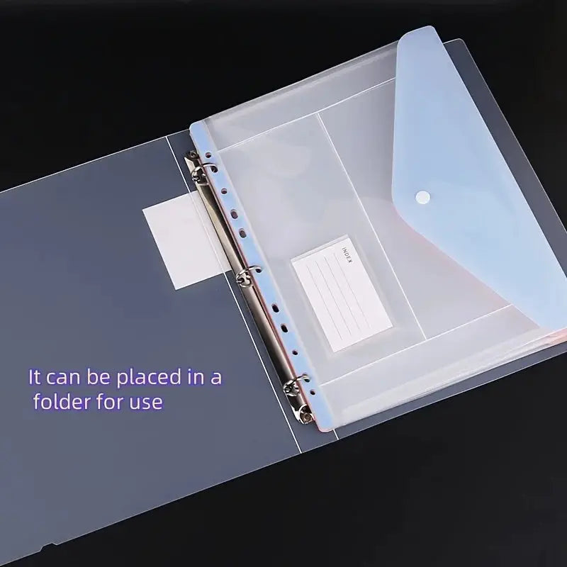 Simples Market 6-pack expandable binder pockets for 11-hole binders; side-opening blue snap-folder