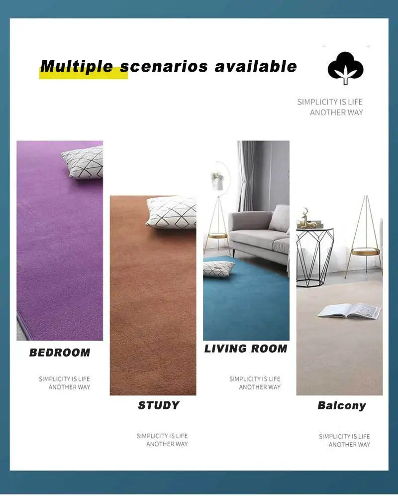 VIKAMA coral velvet carpet set; 4 colors (purple, brown, blue, beige); non-slip area rug for living room and bedroom.