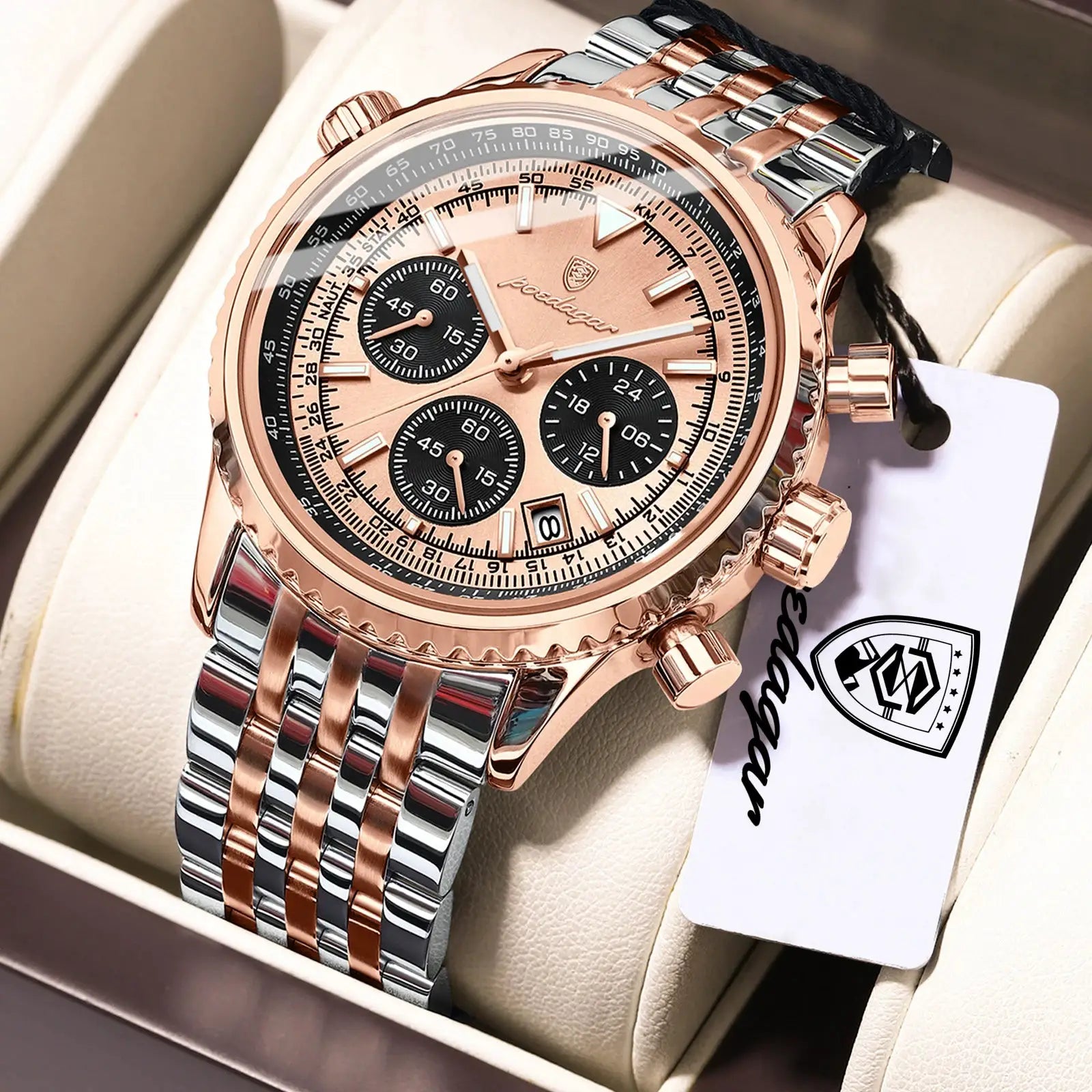 POEDAGAR Luxury Men Chronograph Stainless Steel Watch Waterproof Luminous Quartz Date Display Military Sport Timepiece