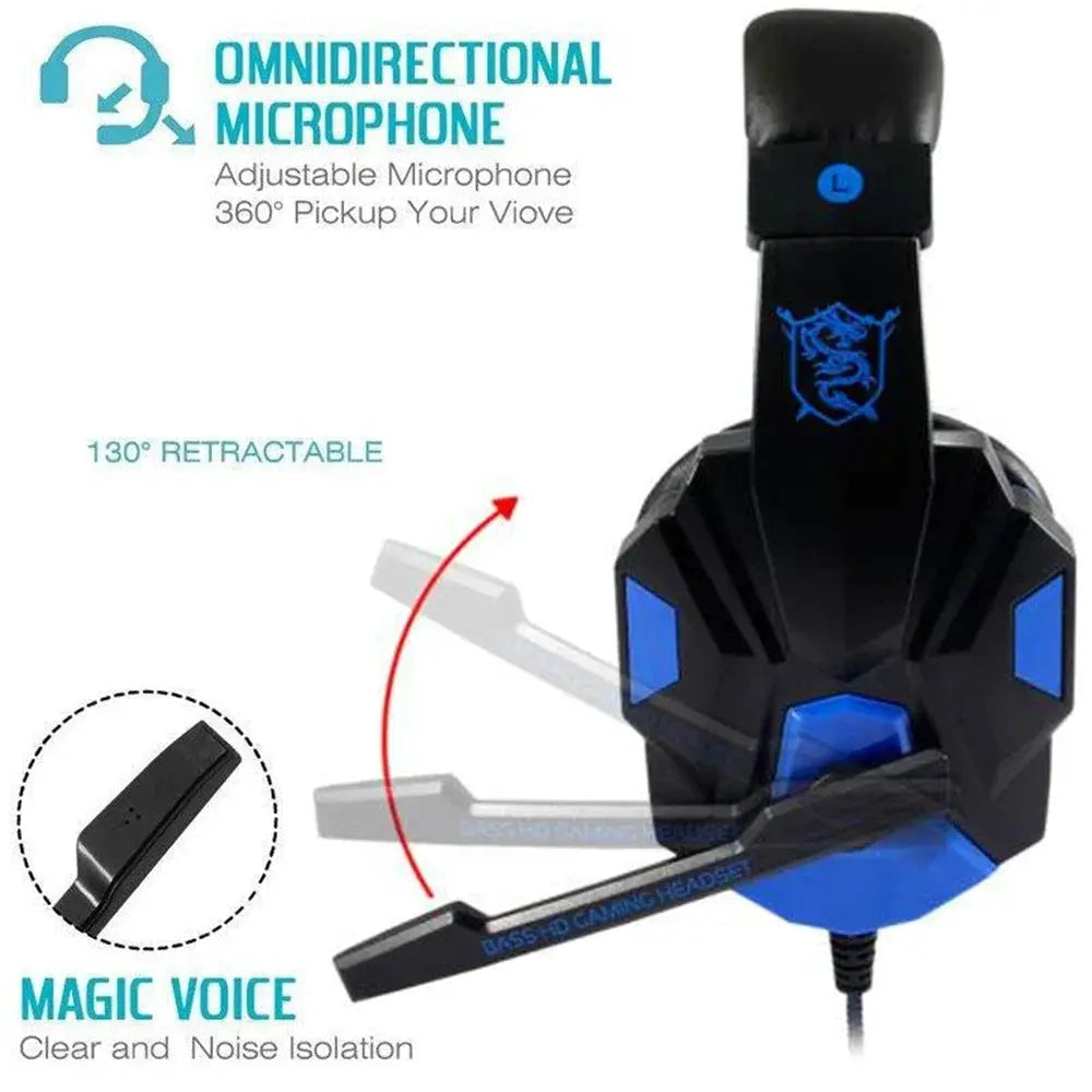 Simples Market 3.5mm wired gaming headset with adjustable microphone, black with blue accents
