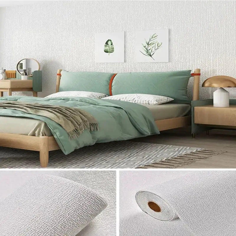 Linen 3D foam self-adhesive wallpaper roll by Simples Market, linen texture, waterproof wall decor