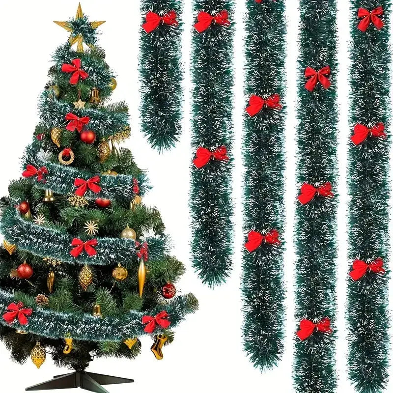 Green Candy Cane Tinsel Ribbon Christmas Bow For Tree Wreath Garland Ornament Party Wedding Home Decor