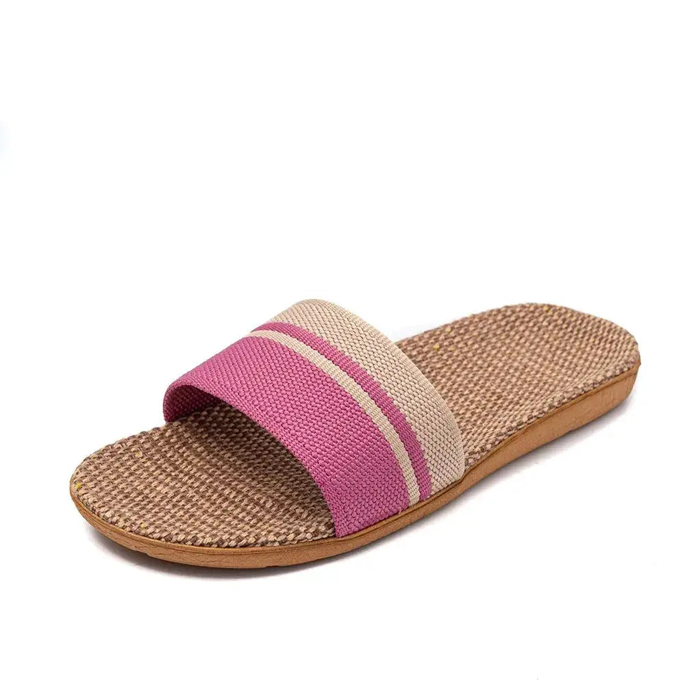 Summer Women Slippers Anti Slip Indoor Linen Lightweight Home Shoes Soft Hemp Upper EVA Outsole