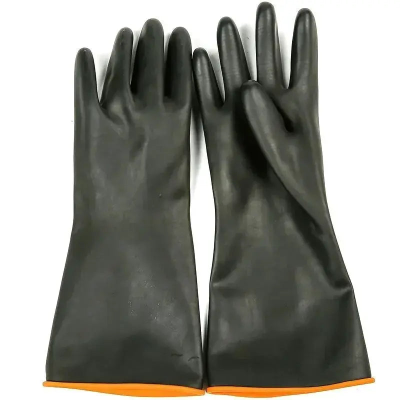 Long black rubber gloves, heavy-duty acid/alkali resistant, 35/45/55cm for industrial use (2 gloves)