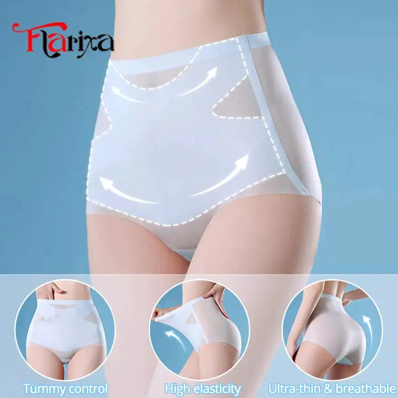 Flarixa ultra-thin ice-silk white high-waist panties, seamless tummy-control shapewear by Simples Market