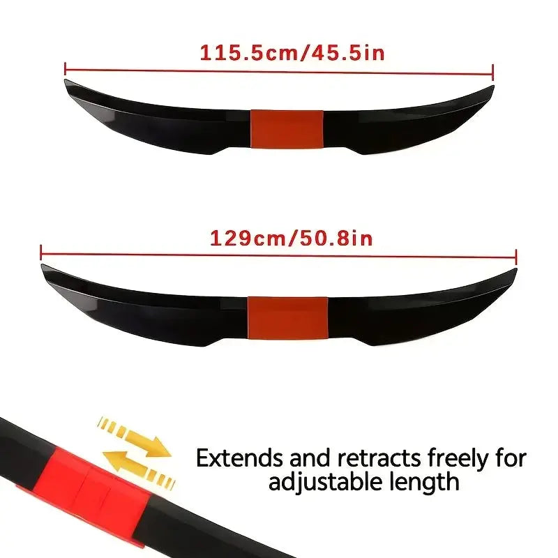 3-piece universal sedan rear spoiler set, adjustable 45.5-50.8 in, black with orange center pad, Simples Market