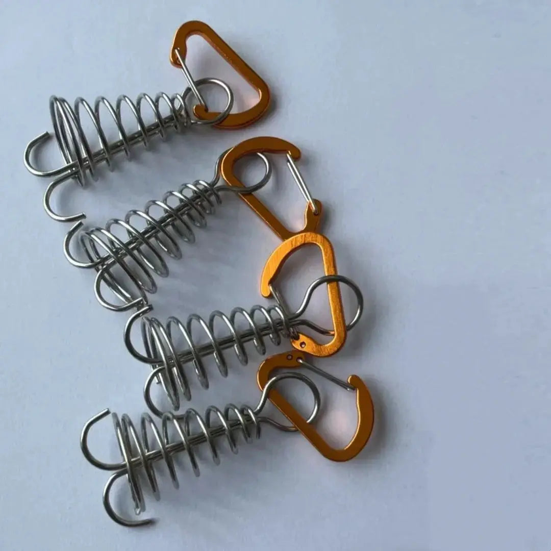 Outdoor camping octopus rope buckles with stainless steel springs and orange aluminum carabiner hooks (3-pack)