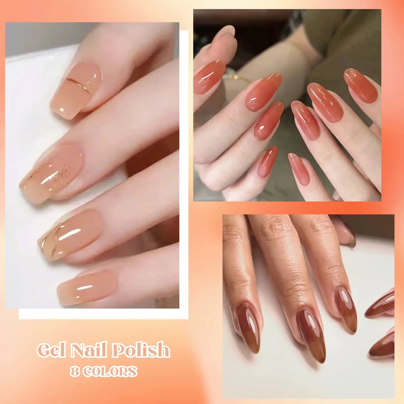 Nude jelly gel nail polish set, 8 translucent colors for manicure by Simples Market
