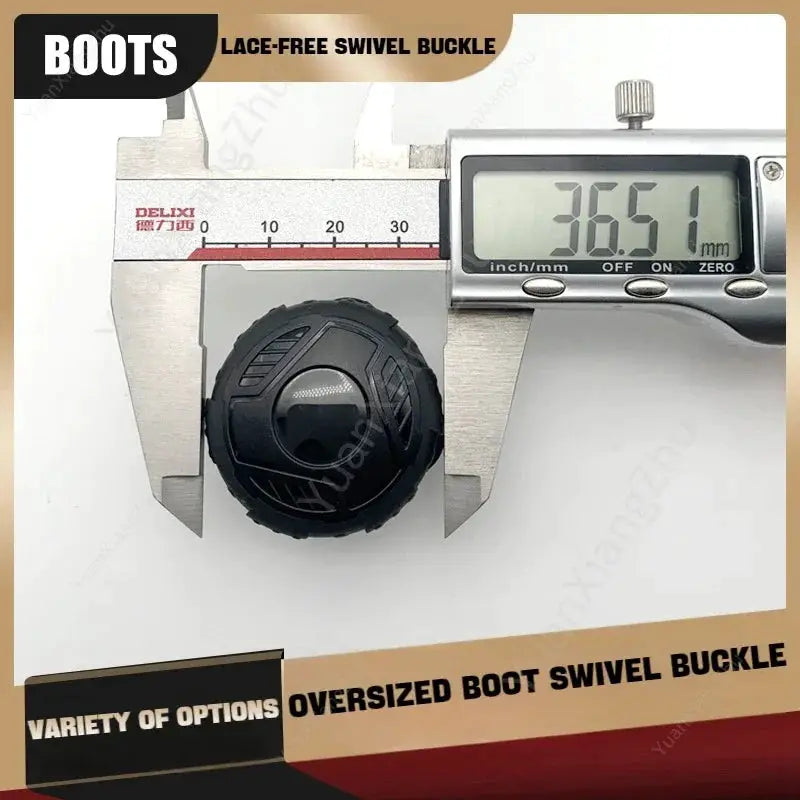 Boots lace-free swivel buckle; black plastic dial with caliper reading 36.51 mm