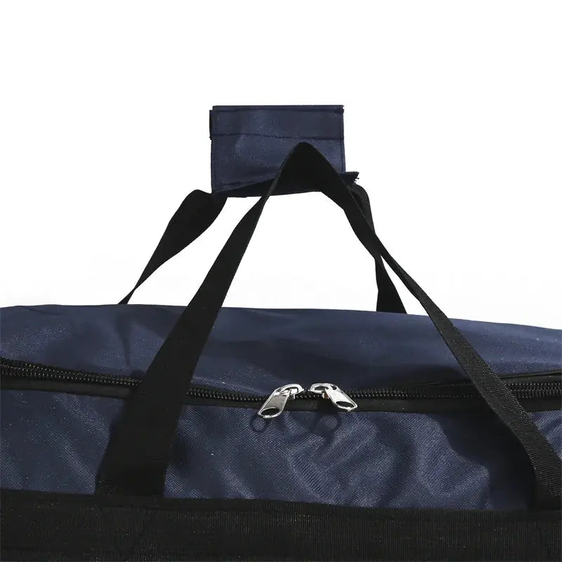 Large capacity travel luggage bag by Simples Market, navy blue fabric with dual zippers and black carry straps.