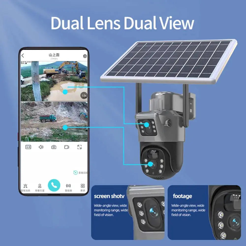 Simples Market outdoor 8MP 4K WiFi solar CCTV camera with dual-lens PTZ and solar panel