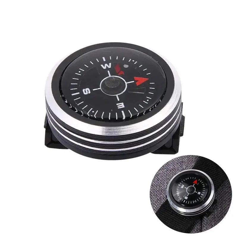 1pc mini watch strap button compass by Simples Market; black dial, metal bezel for paracord bracelets