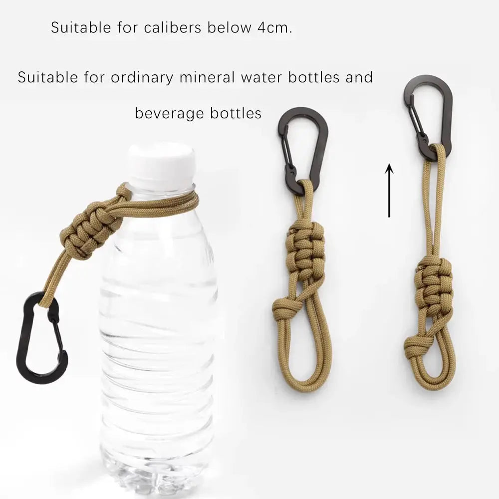 Outdoor multifunctional water bottle buckle paracord lanyard with tan cord and metal carabiners