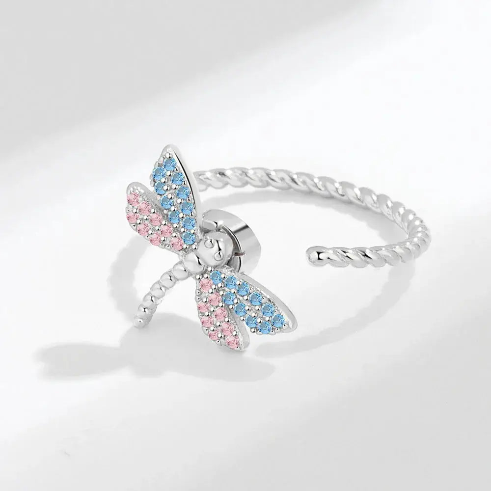 SMJEL Fidget Spinner Ring for Women Crystal Flower Eye Butterfly Animal Motifs Stress Relief Wedding Jewelry
